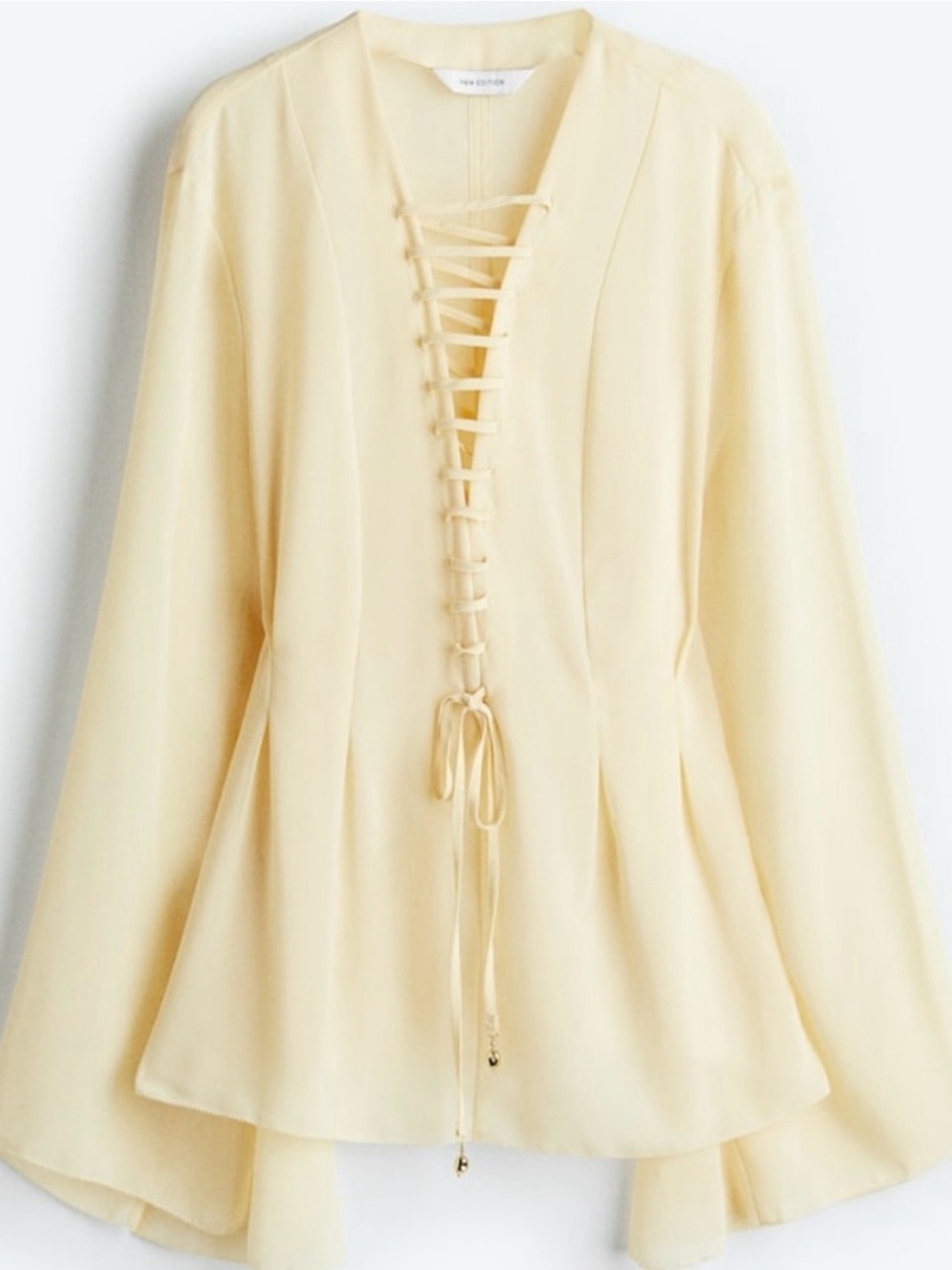 H&M Edition Lace-Up Blouse in Soft Yellow